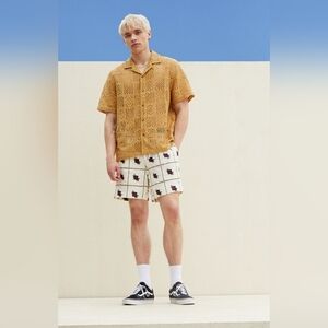 Pacsun Men's Floral Linen Shorts Embroidered Casual Elastic Waist M